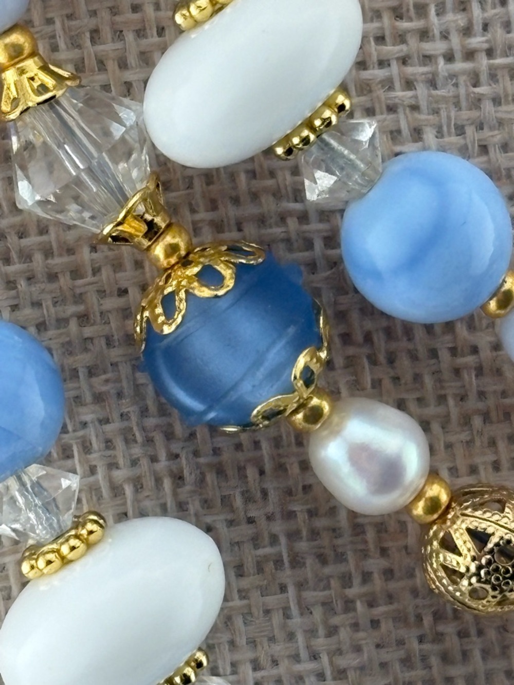 Opera Length Milk Glass Blue Lace Agate, Lamp-work and Czech glass - Picture 3 of 5